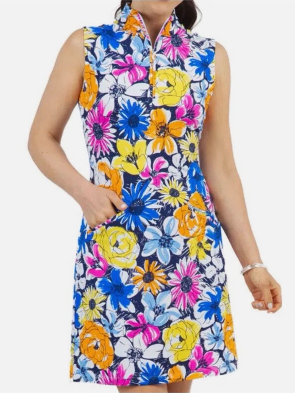 IBKUL Floral Sleeveless Zip Polo Golf tennis  Dress